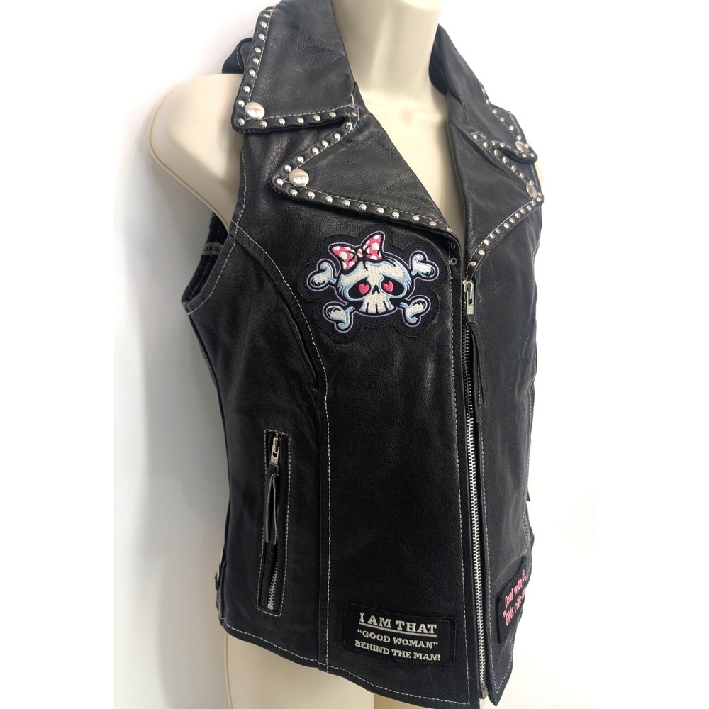 Milwaukee Vintage Leather Ladies Love to Ride Event Leather Vest - Size S black - Picture 2 of 16